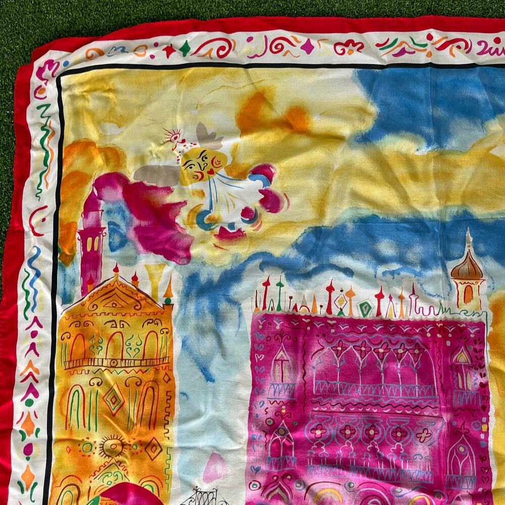 Vintage 1992 John Rombola Art Fabric Sun Venice Canal Whimsical Silk Scarf - Picture 3 of 11